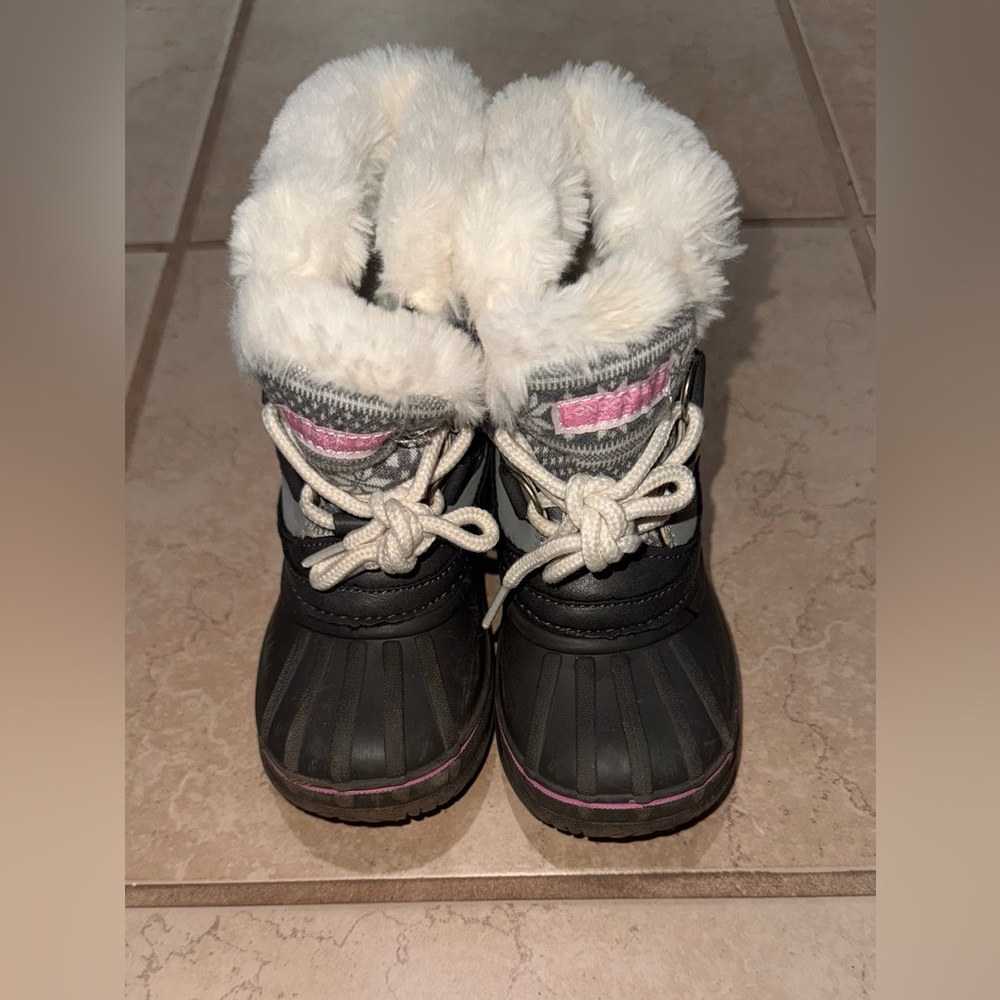 London Fog Black and Pink Kids Snow Boots